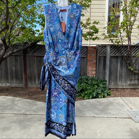 NWT ALTUZARRA Sade Wrapped Silk Midi Dress In Blue Size 38 - Picture 4 of 9